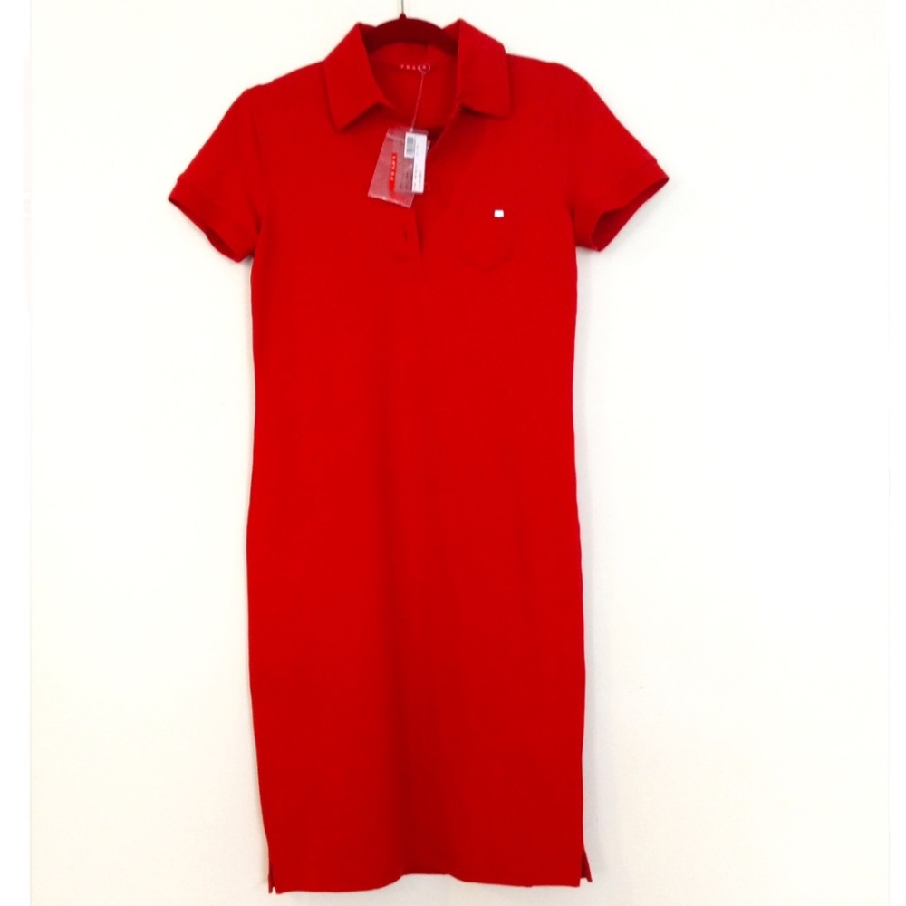Rich Red Prada Piquet Stretch Cotton Polo Dress